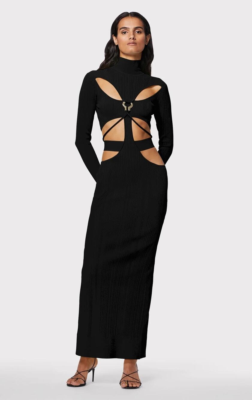 Herve Leger Cut Out Gown With Hardware - XS